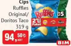 RUFFLES ORİGİNAL/DORİTOS TACO CİPS 319 G fiyat ve kampanya bilgisi